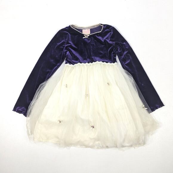 Vintage Rose Cottage Dress Girls Size 4T Purple Velvet Christmas - Picture 1 of 7